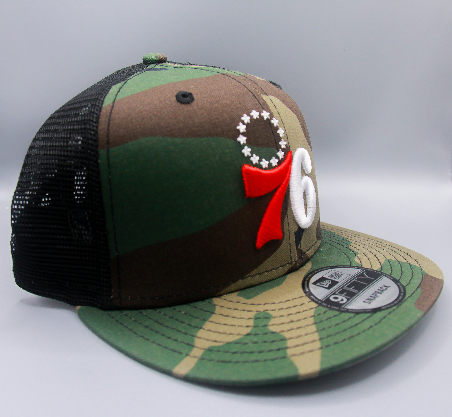 New Era Camo Philadelphia 76ers 9FIFTY Trucker Snapback Hat