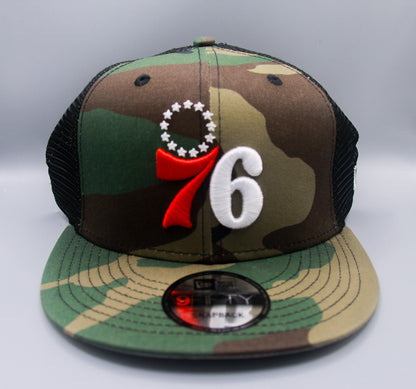 New Era Camo Philadelphia 76ers 9FIFTY Trucker Snapback Hat