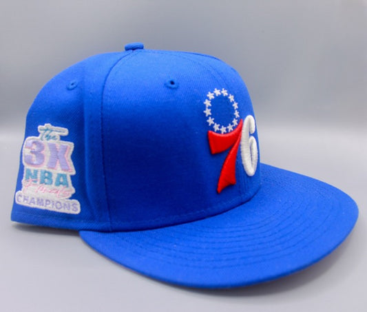 PHILADELPHIA 76ERS 3X CHAMPIONSHIP POP SWEAT PINK BRIM NEW ERA FITTED HAT